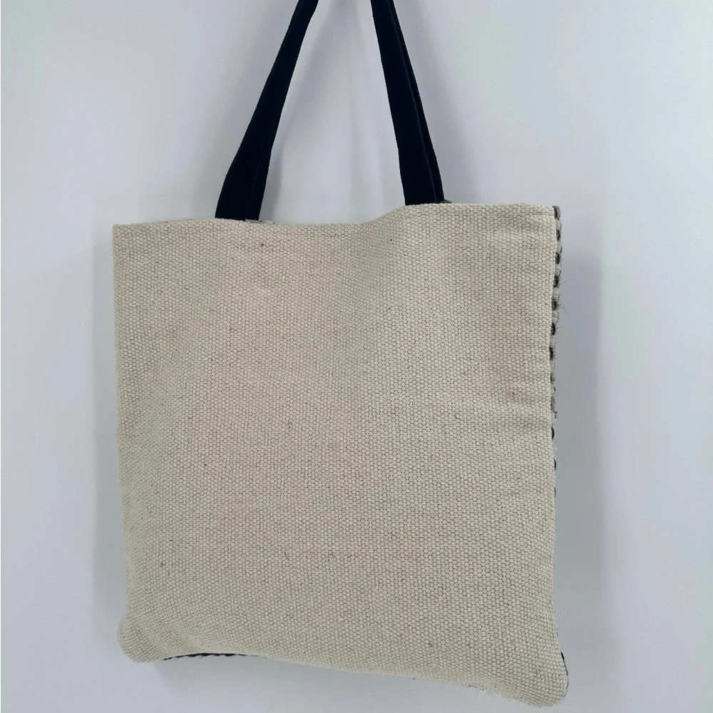 Stylish Woven Tote Bag - Black, White, and Brown